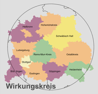 Rems-Murr-Kreis Ludwigsburg Hohenlohekreis Heilbronn Schwbisch Hall Ostalbkreis Heidenheim Gppingen Esslingen Bb  lingen Stuttgart Wirkungskreis